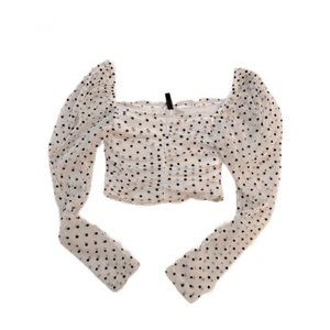 BLACK & WHITE puffy translucent sleeves polka dot top‎